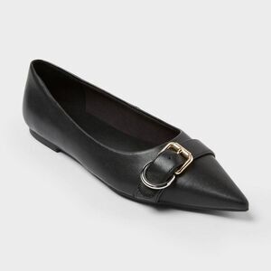 A New Day - Women’s Valentina Pointed Toe Buckle Ballet Flats  Black